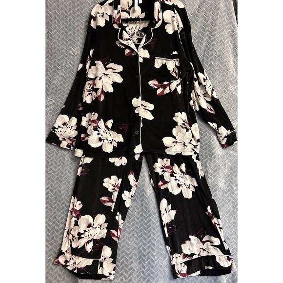 Womens Plus Size 3X Black Orchid Velour PJ's by Joyspun Snuggly Soft Floral Vamp - Picture 1 of 4